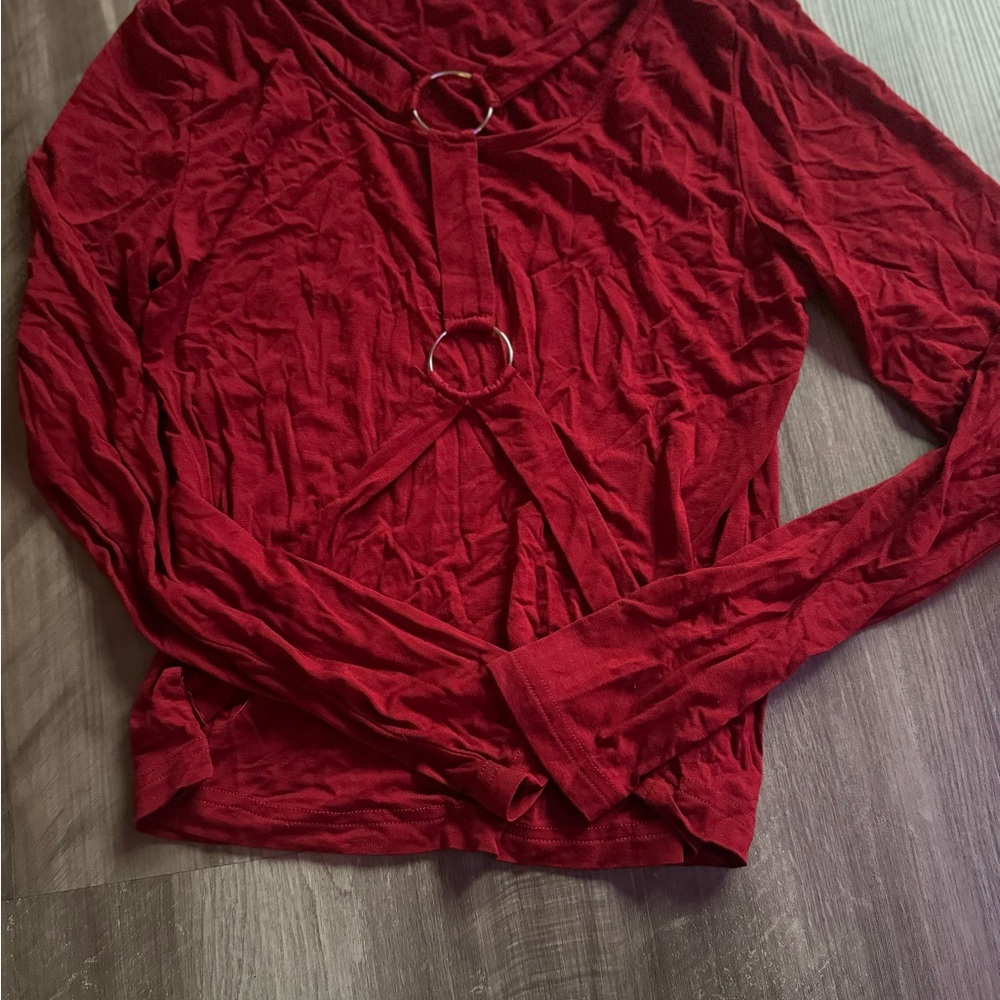 Elegant Red Long Sleeve Women's Top